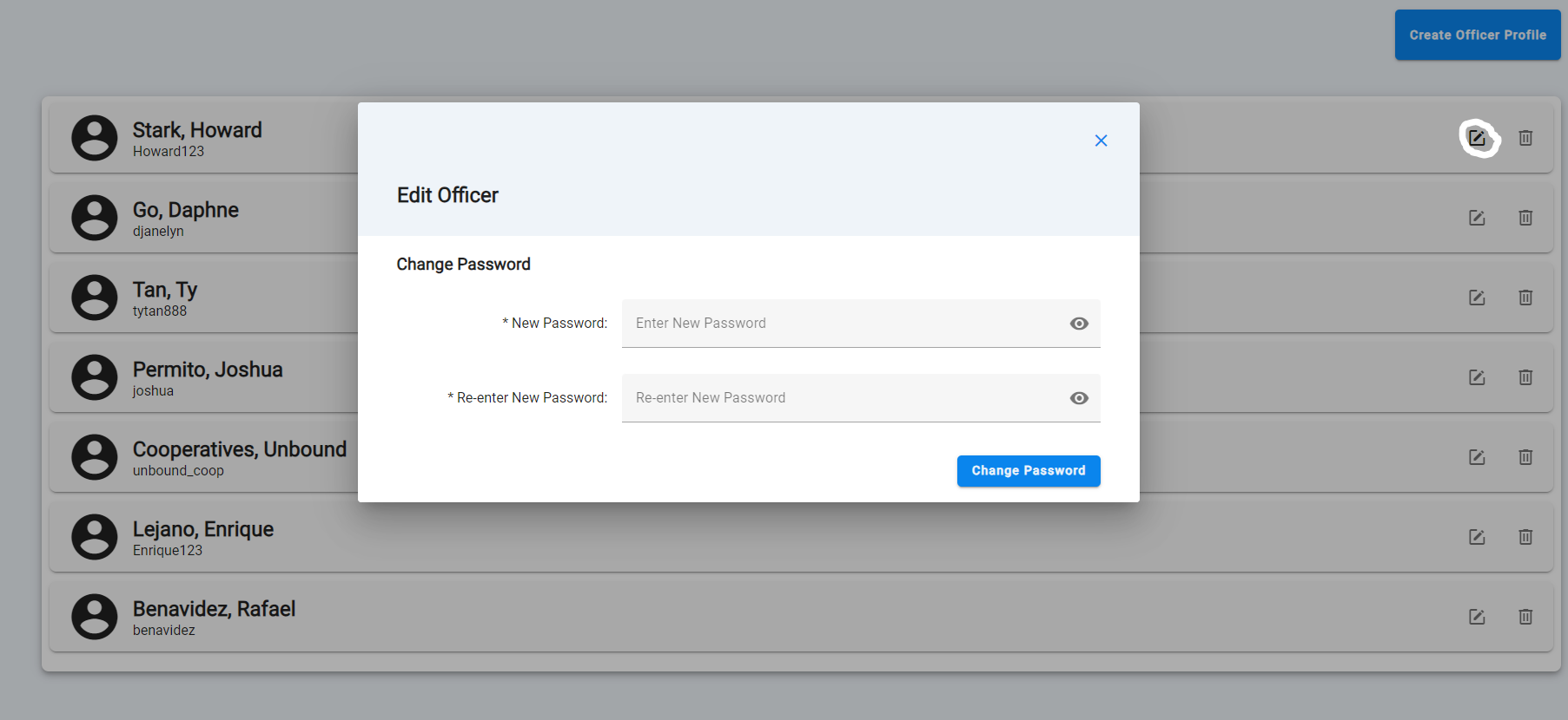 Changing password screenshot Changing password screenshot