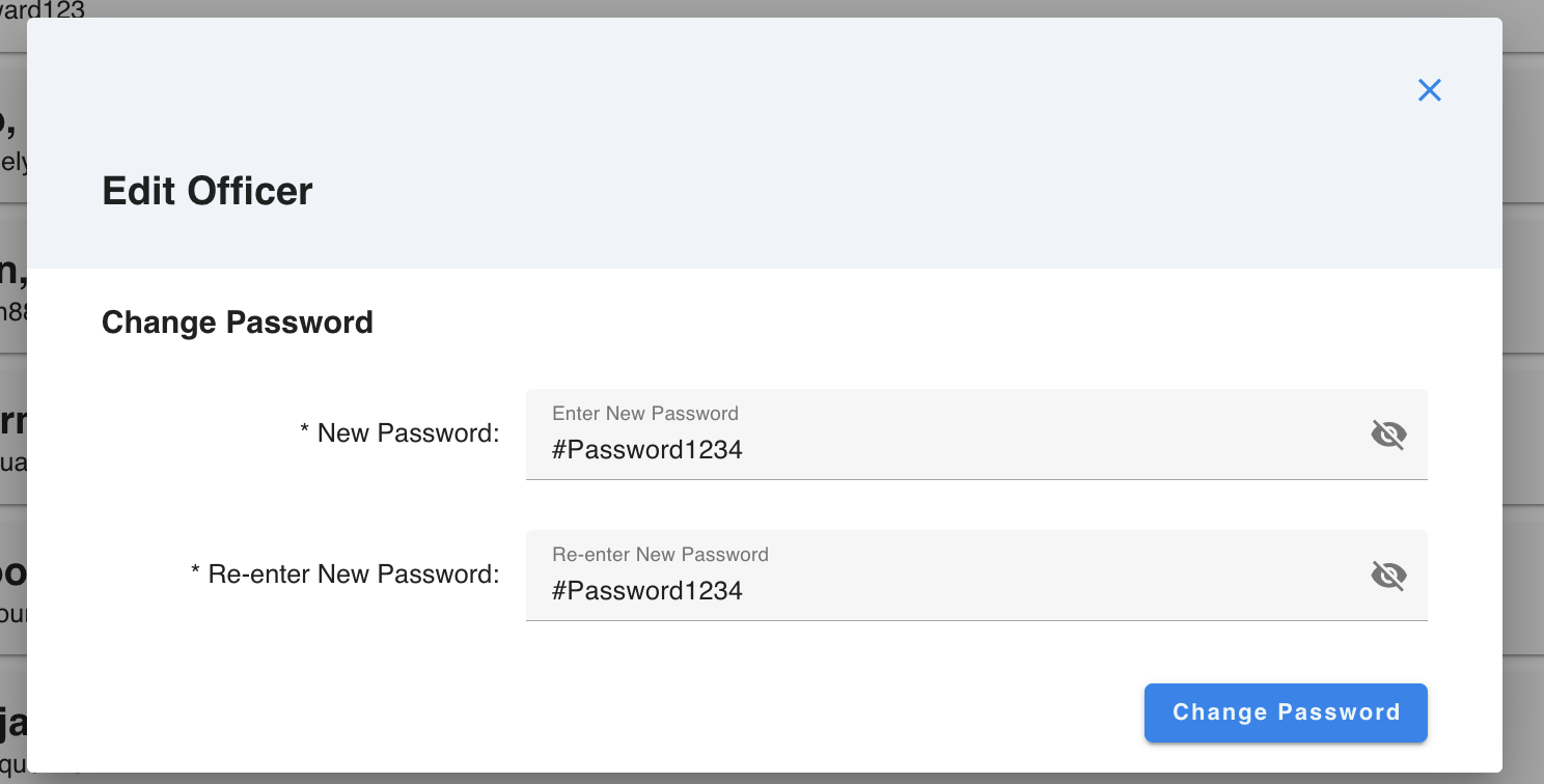 Officer password edit form Officer password edit form