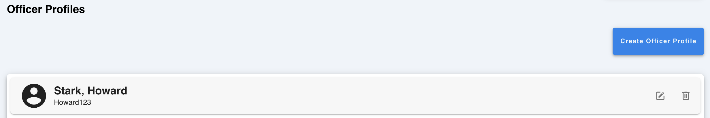 Officer profile create button Officer profile create button